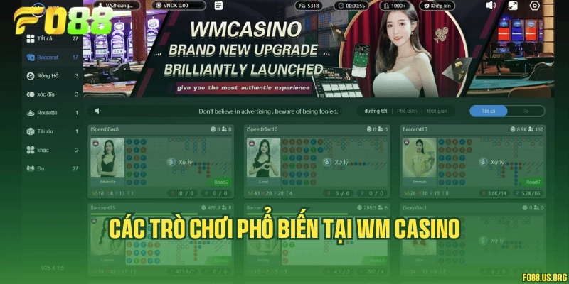 Các trò chơi phổ biến tại WM Casino